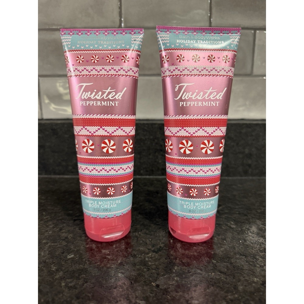 2 BRAND NEW Bath and Body Works TWISTED PEPPERMINT Body Cream‎ 8 oz